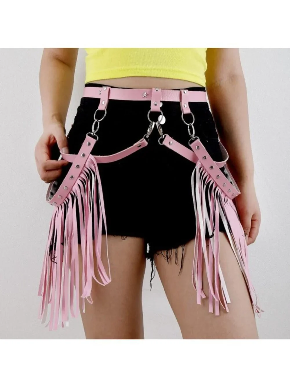 Gothic Fringe Leather Body Harness Garter Belt for Festival, Dance & Dress Up